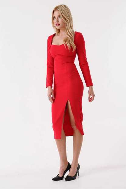 Red Slit Dress Length Mini Detail