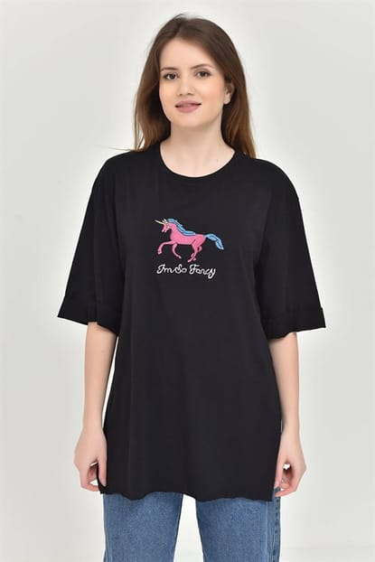 Slit Black Embroidered Shirts