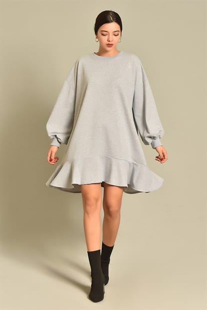 Gray skirt asymmetrical cuts Sweat Dress