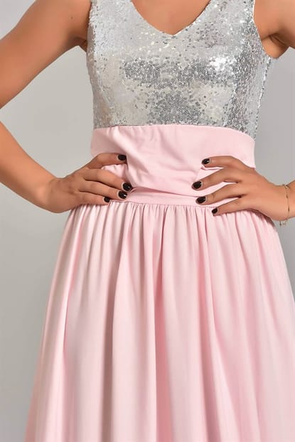 Pink Sequin Top Evening Dress