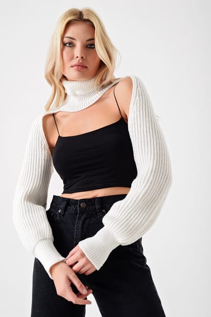 White Crop Sweater Long Sleeve Sweater