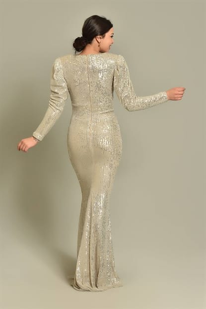 Stamps Silver Sequin Evening Dress Fish