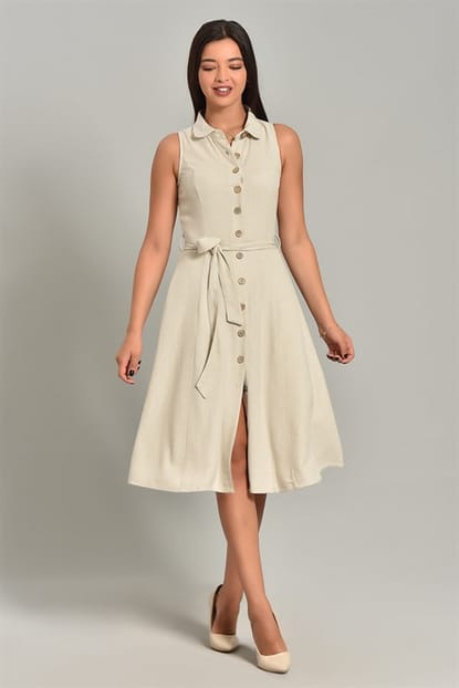 Cream Linen Shirt Dress