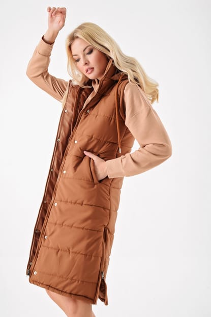 Brown Hooded Vest Inflatable