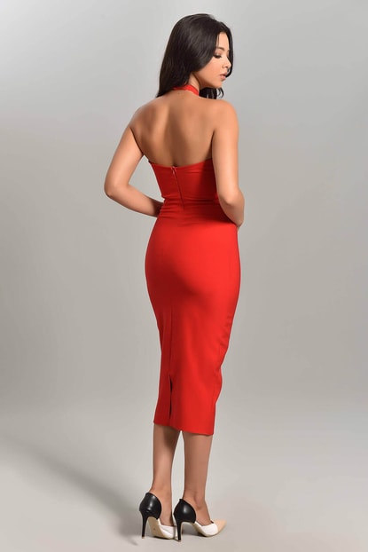 Linking the Red Neck Pencil Dress