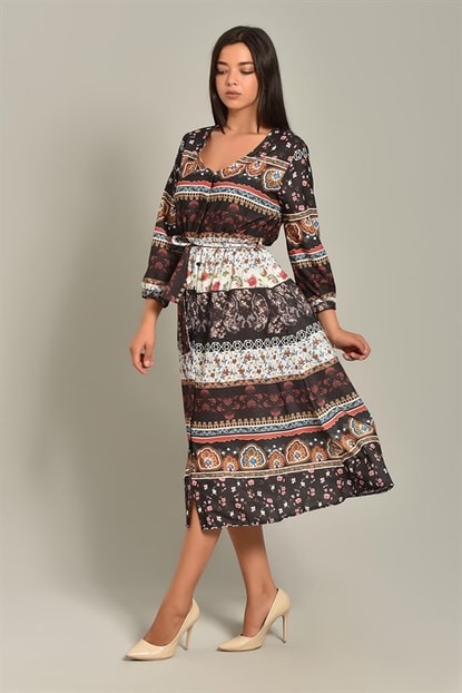 Black Ethnic Patterned Dress Design