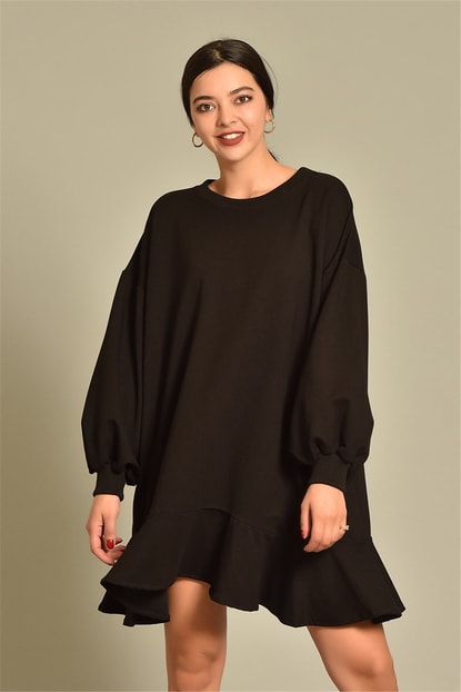 Black Skirt Asymmetric Cut Sweater Dress