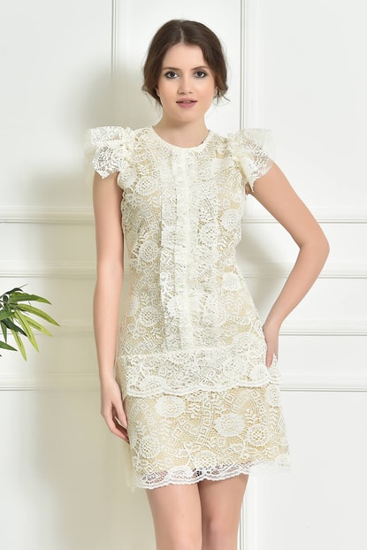 Cream Guipure Detail Mini Dress