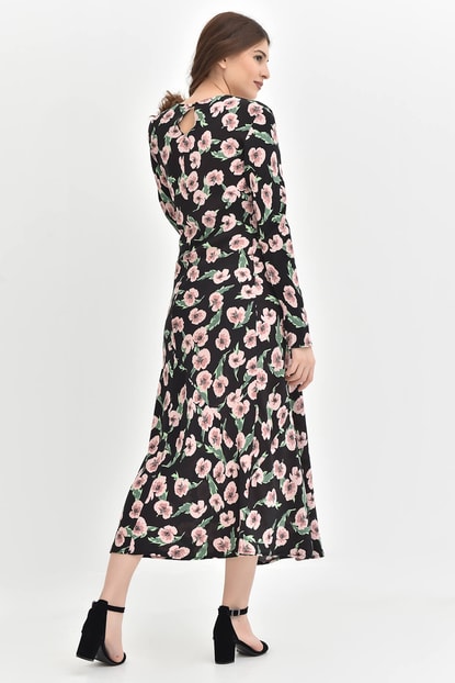 Black Floral Patterned Long Dress