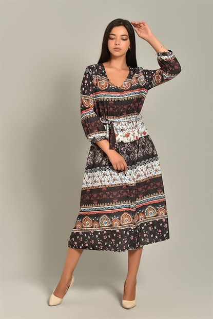 Black Ethnic Patterned Dress Design