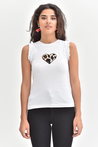 Heart T-Shirts White Ruffle Detail