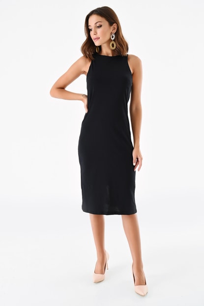 Black Sleeveless Midi Length Dress