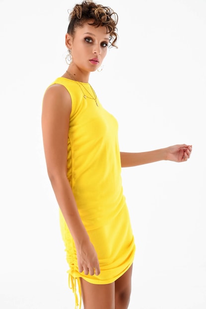 The Yellow Side Drawstring Sweater Dress