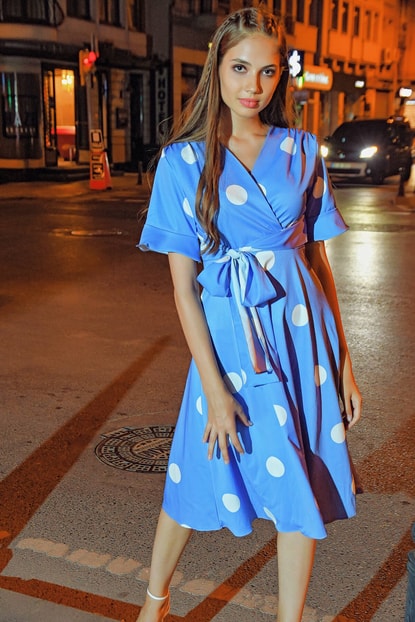 Blue Polka Dot Handles Handle Short Dress