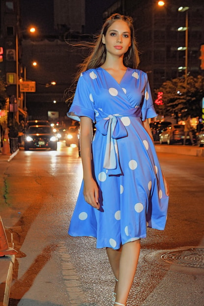 Blue Polka Dot Handles Handle Short Dress