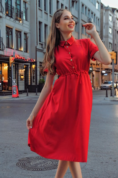Drawstring Waist Dress from red