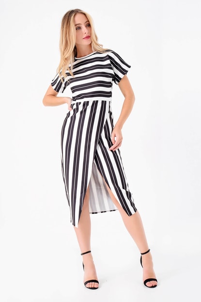 White Stripe Skirt pareo Detail Dress