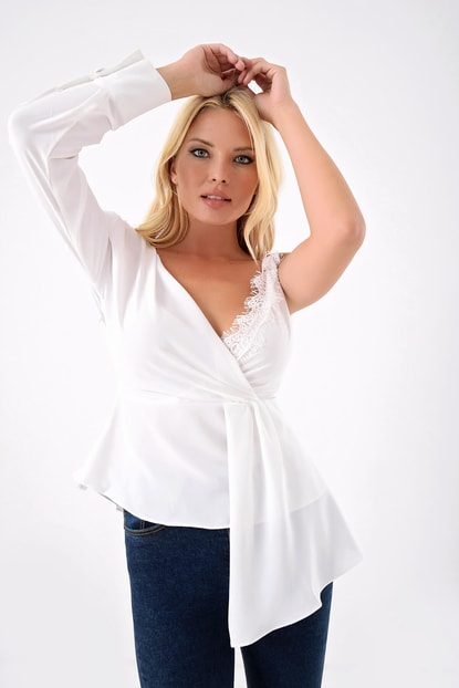 White Breasted One Shoulder Lace Blouse