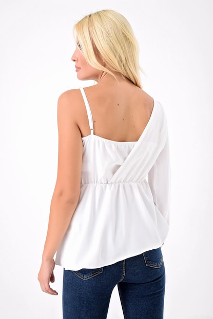 White Breasted One Shoulder Lace Blouse