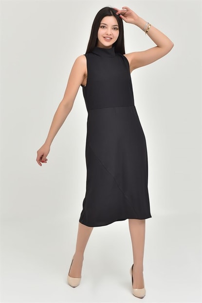 Black Sleeveless Midi Length Dress