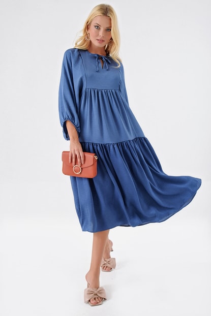 Blue Bubble Sleeve Dress