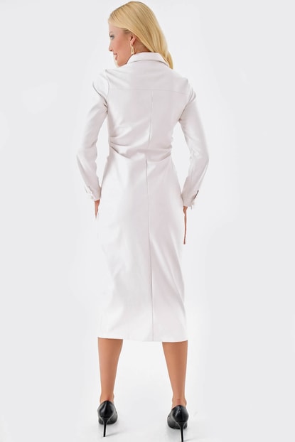 White Drawstring Leather Dress