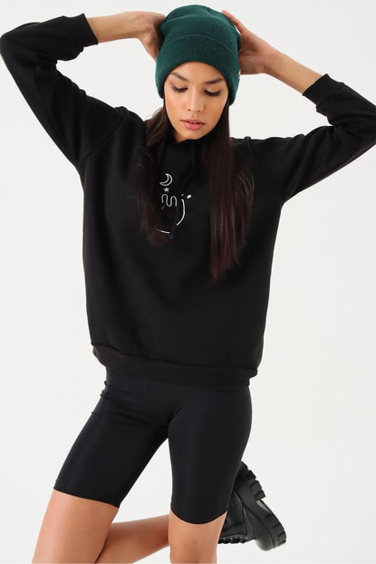 Black Hooded Sweatshirt Printed bias