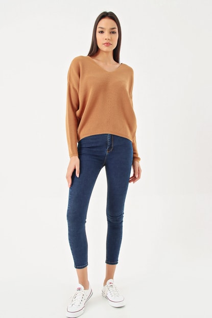 Brown V-Neck Knitted Sweater