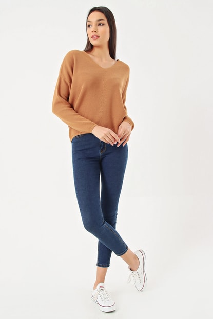 Brown V-Neck Knitted Sweater