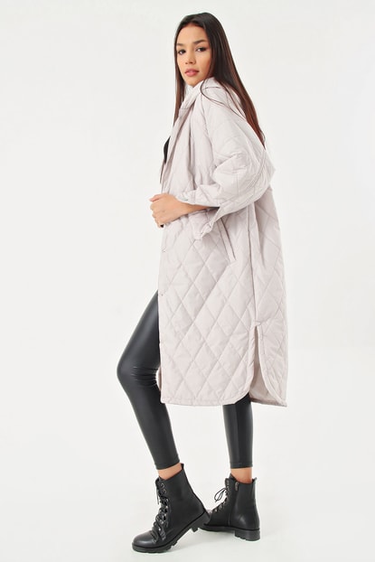 Quilted Long Coat Gray