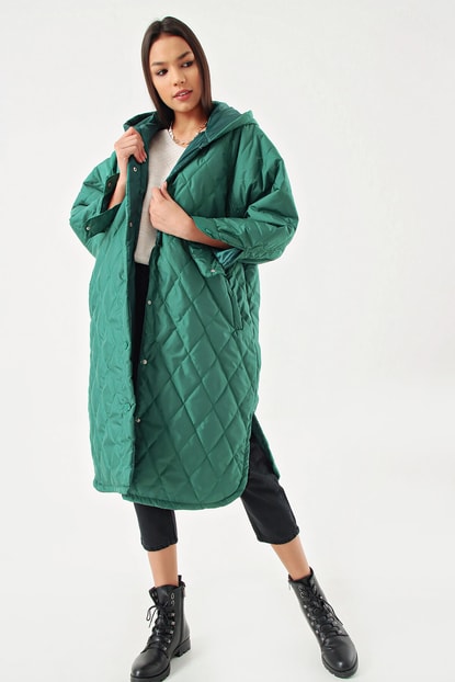 Long Quilted Coat Green