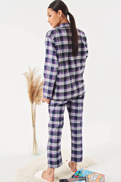 Lila Ekose Desenli Pijama Takımi
