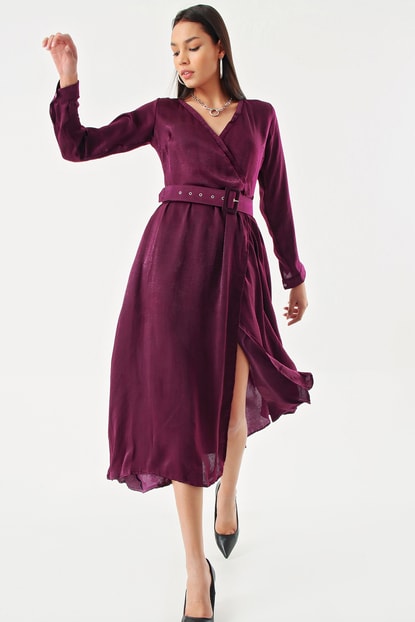 Arch Purple Satin Dress Length Midi