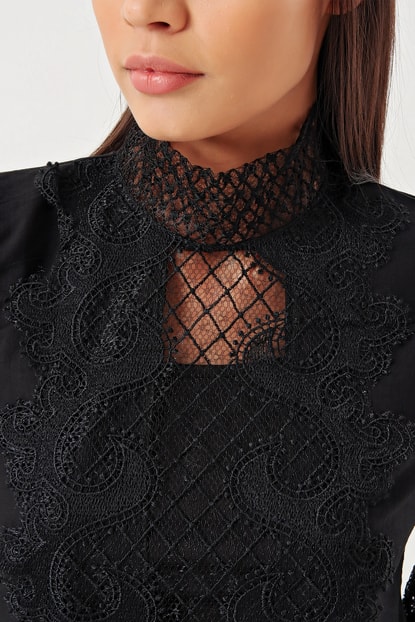 Black Lace Detail Blouse
