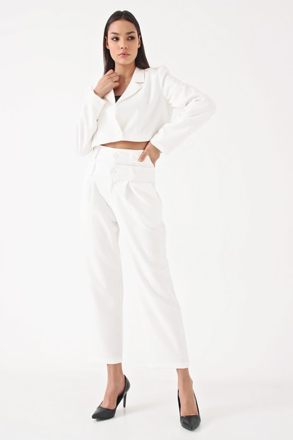 Beyaz Ceket Pantolon Takım