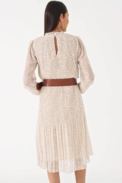 Cream Chiffon Dress Belt Detail