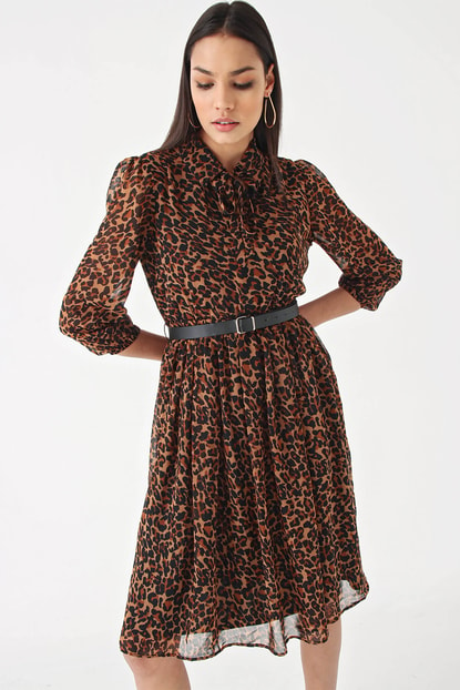 ECRU Leopard Pattern Chiffon Dress