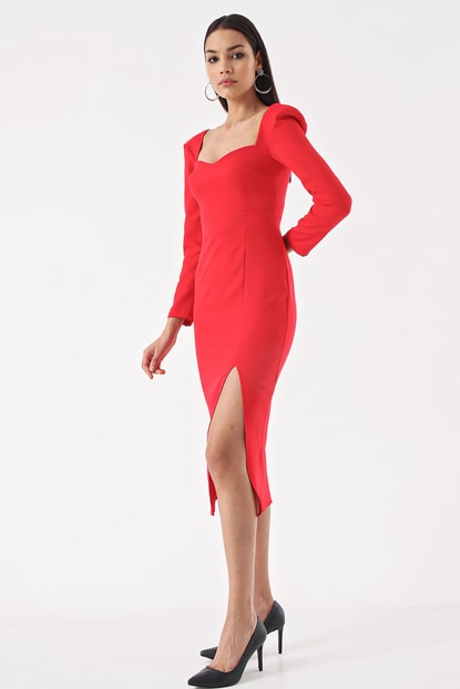 Red Slit Dress Length Mini Detail