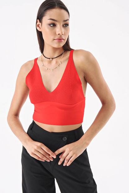 Red Sweater Hanging Rope Bustier