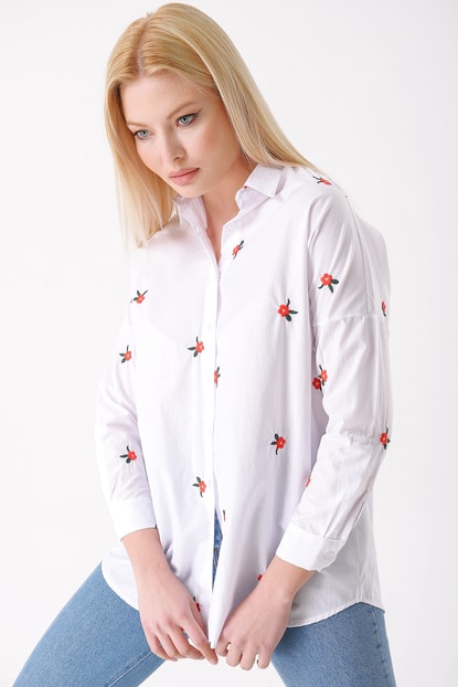 White Flower Detail Shirt