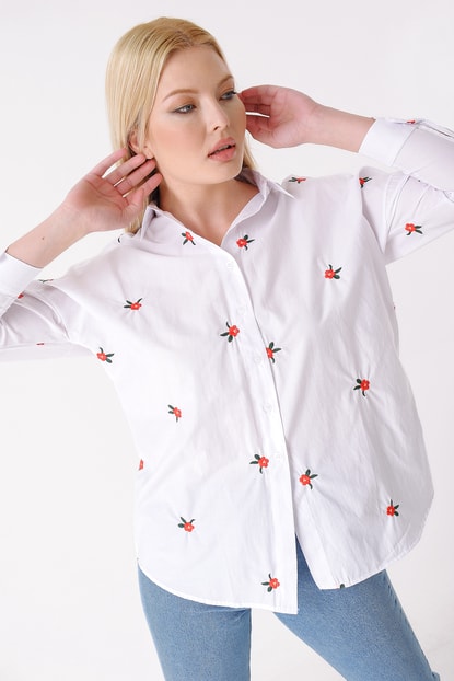 White Flower Detail Shirt