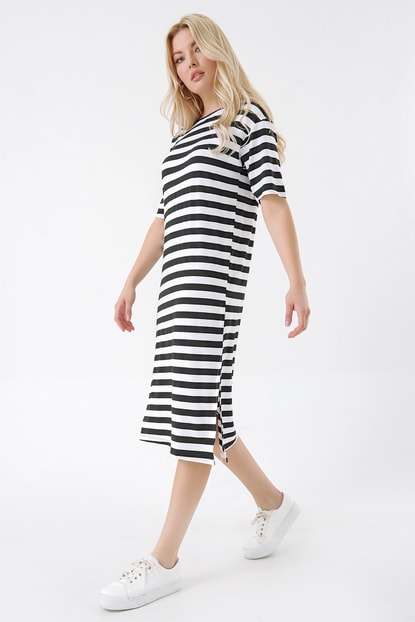Black Stripe Slit Dress