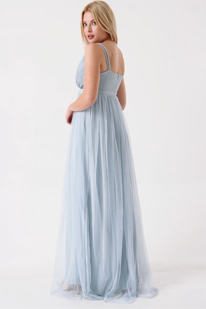 Detailed Bebemav Tulle Evening Dress