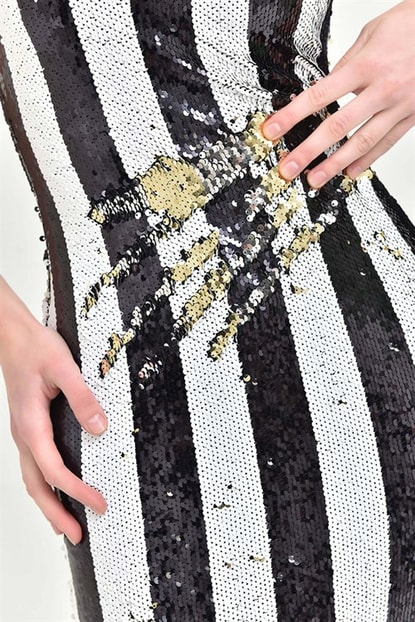 FM Black Stripe Stamp Sequin Dress