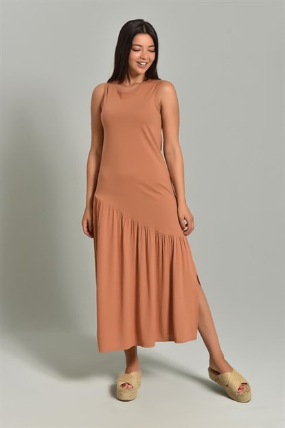 Taba Asymmetric Cut Sleeveless Dress Slit
