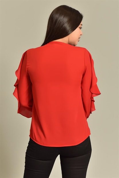 Detailed Red Ruffle Shirt