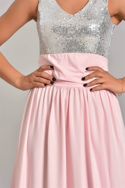 Pink Sequin Top Evening Dress