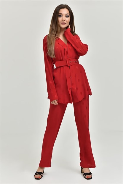 Arched Red Blouse Pants Set