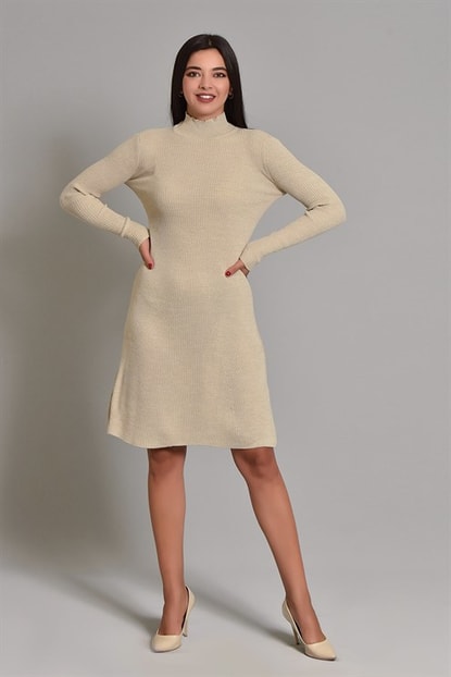 Cream turtlenecks Sweater Dress