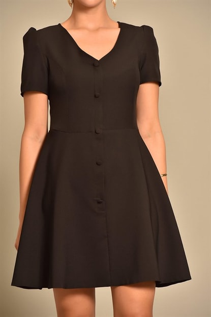 Black Front Button Detail Dress